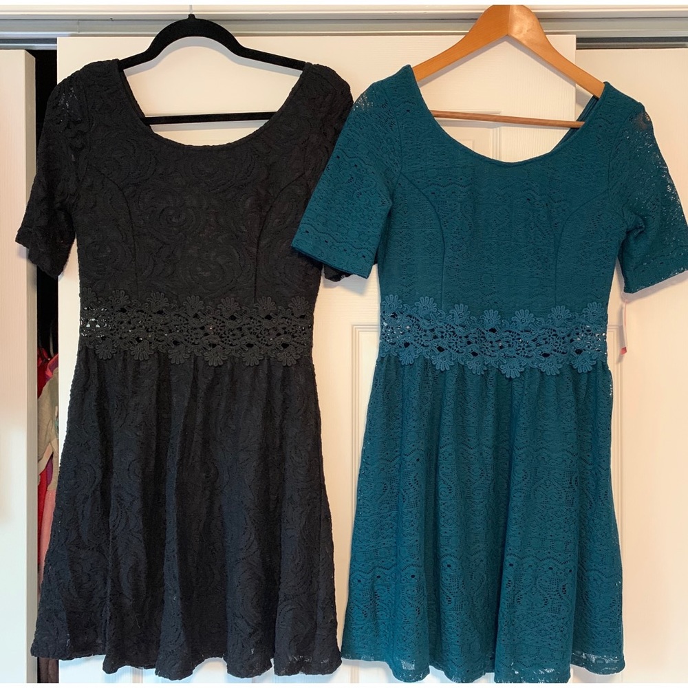 🟣Xhilaration lot 2 black teal cut out dress small